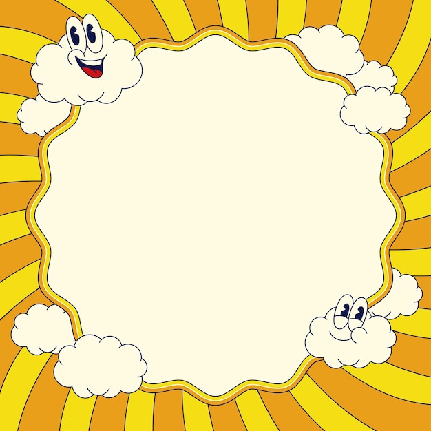 Vector summer frame background with cloud cartoon character in retro style