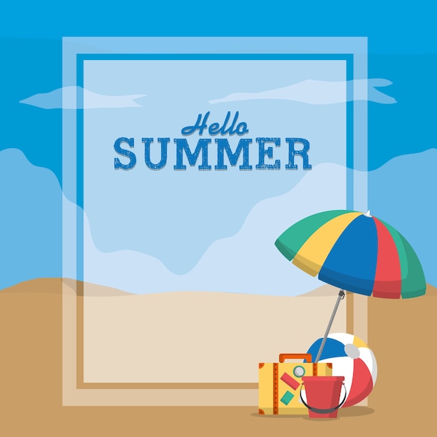 Summer frame template with cute cartoons 