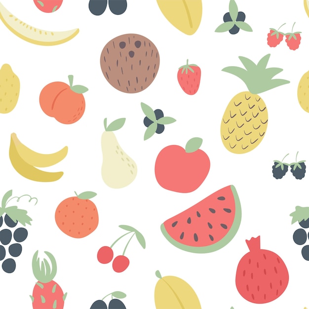 Summer fruit seamless pattern vector background exotic tropical fruits colorful print with food for