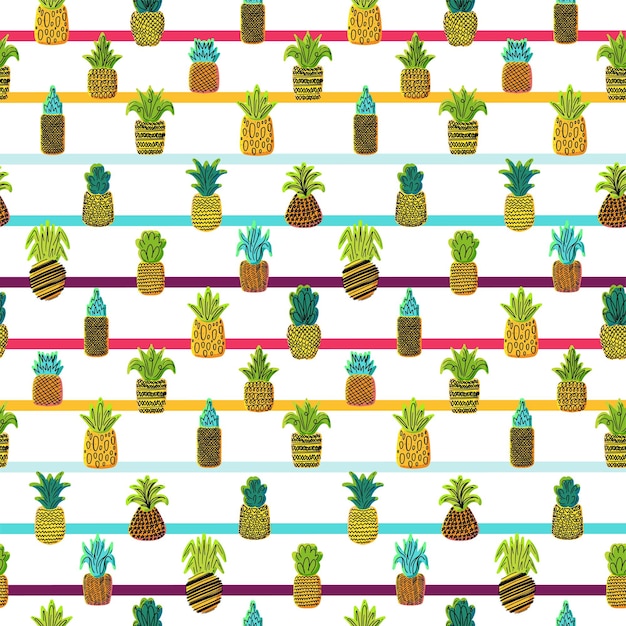 Summer fruits vector hand drawn seamless pattern