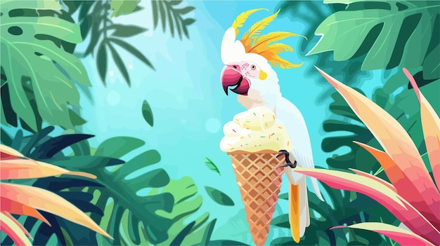 Summer Fun Scene with Ice Cream Cone Filled with Jungle