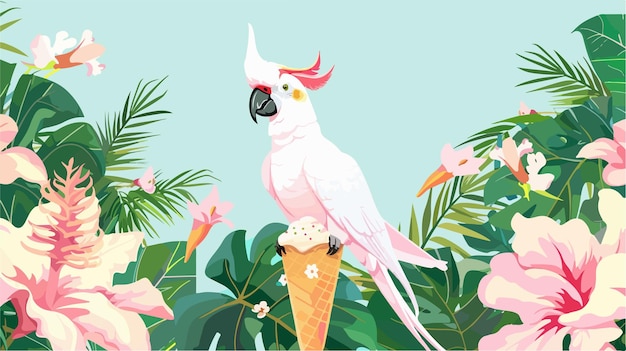 Summer Fun Scene with Ice Cream Cone Filled with Jungle