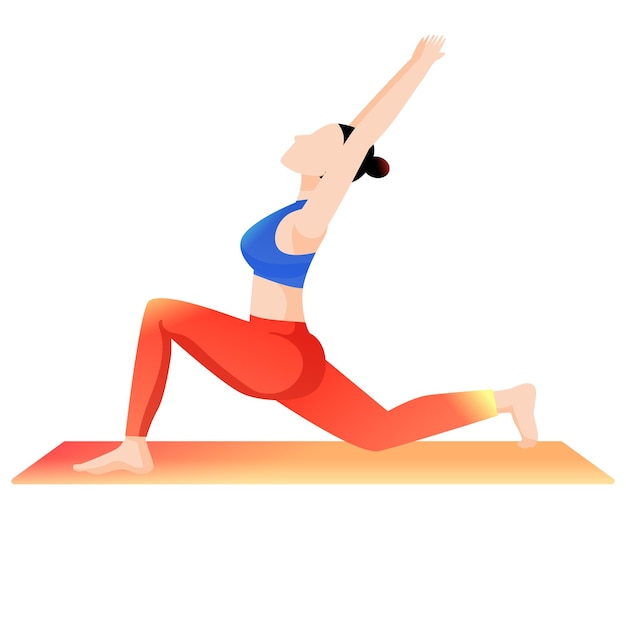 Summer girl fitness to lose weight, yoga workout, instructor live jumping gymnastics, , vector