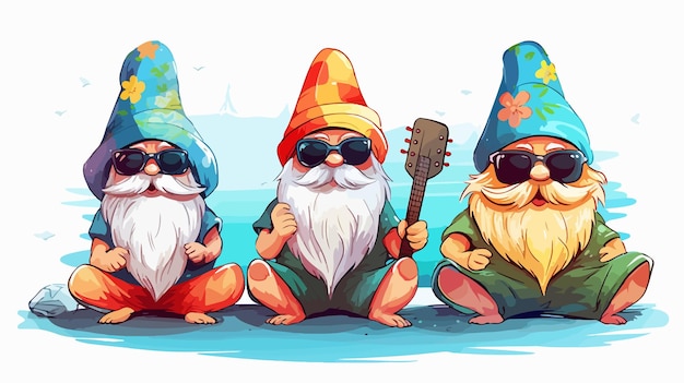 Vector summer gnomes wearing hats and sunglasses