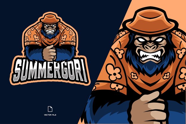 Vector summer gorilla mascot logo illustration