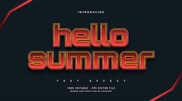 Summer Hello Text in Bold Red Style. Editable Text Style Effect