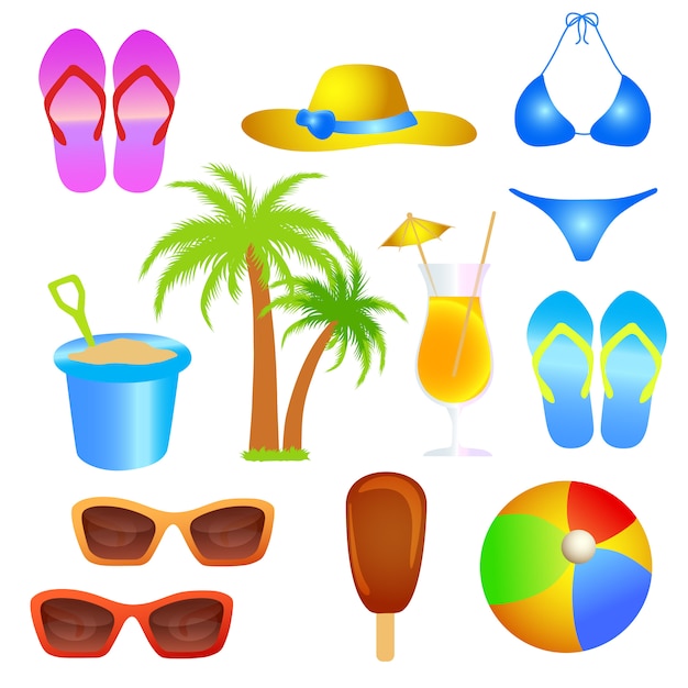 Summer holiday beach object set