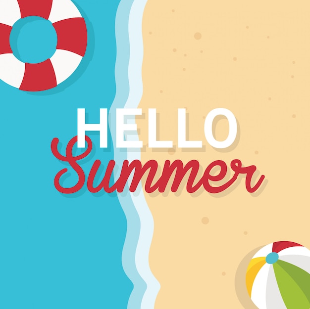 In summer holiday, Hello summer illustration top view of the beach and sea