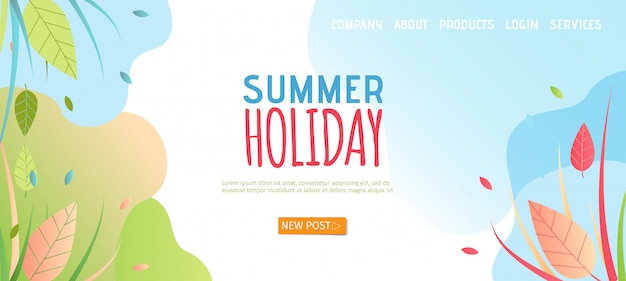 Summer Holiday Landing Page in Flat Style.