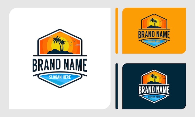 summer holiday logo with sea and palms