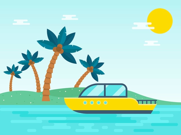 Summer Holiday, Motorboat traveling in the sea illustration