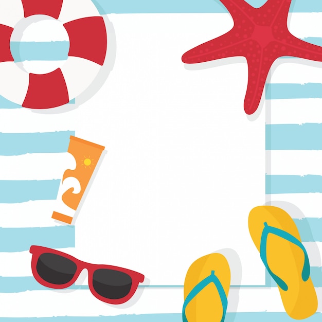 In summer holiday, Summer sale background with sun glasses,  lifebuoy and elements. Copyspace