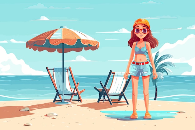 Summer Holiday With Cartoon Kids Beach Vector Illustration