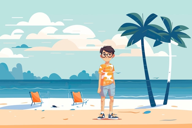 Summer Holiday With Cartoon Kids Beach Vector Illustration