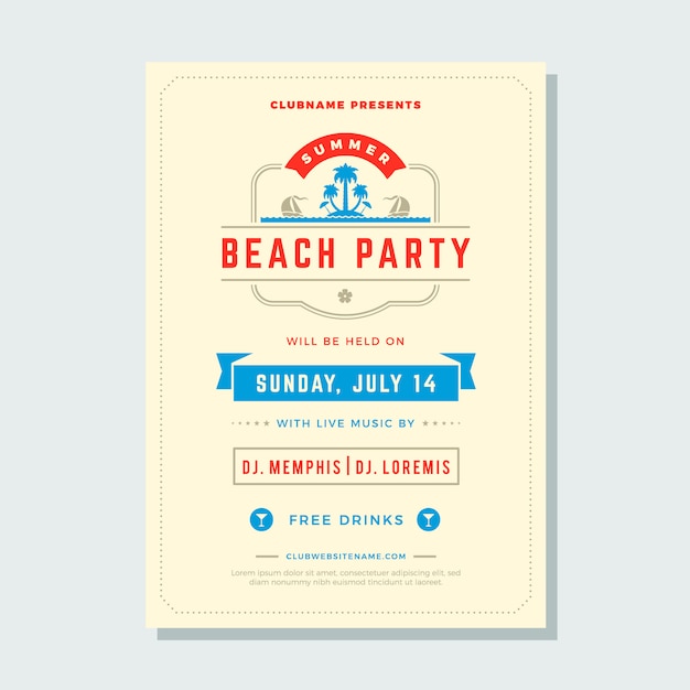 Summer holidays beach party flyer typography night club event