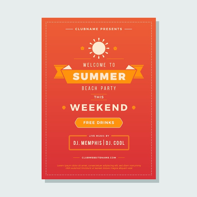 Summer holidays beach party flyer typography night club event 