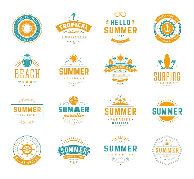 Vector summer holidays labels and badges retro typography design