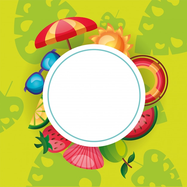 Summer icon set around circle vector design