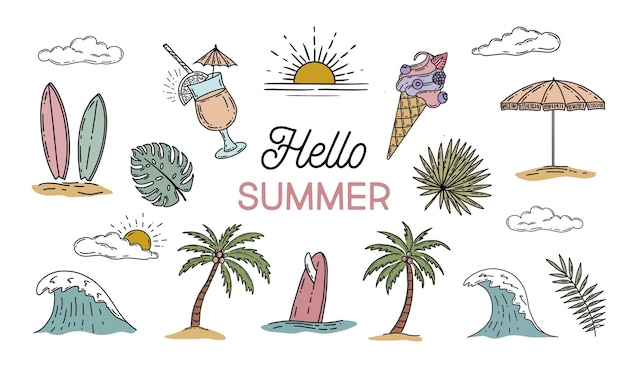 Summer icon set hand drawn illustration