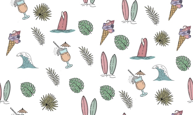 Summer icon set hand drawn illustration