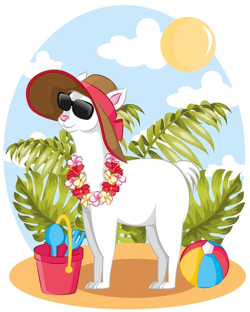 Summer illustration with a cute llama