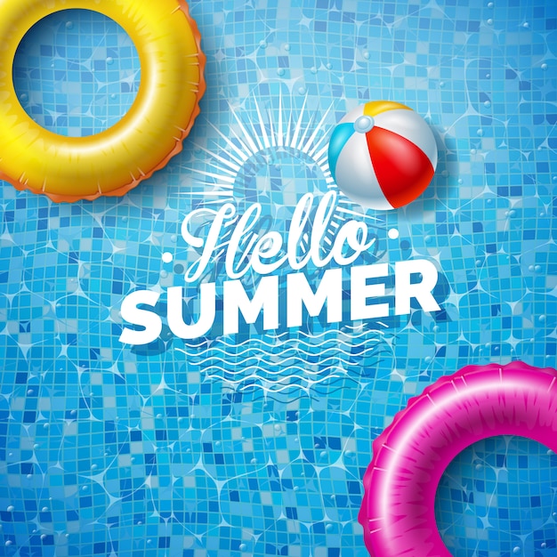 Summer Illustration with Float on Pool Background