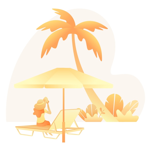 Summer Illustration With Woman Sitting Relaxing on The Beach