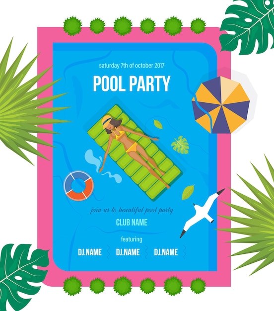 Summer invitation to event poster flyer on party near pool