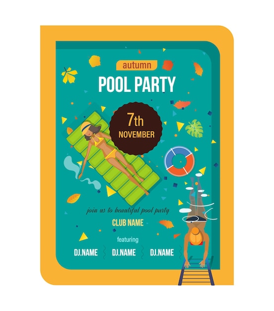 Summer invitation to event poster flyer on party near pool