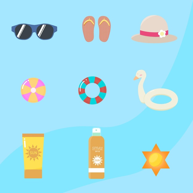 Summer items set Free vector