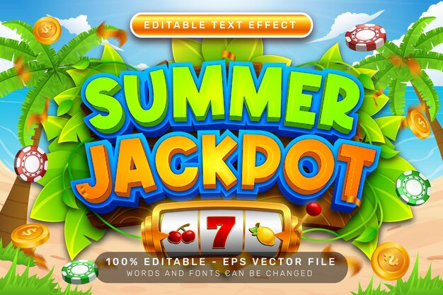 summer jackpot 3d text effect and editable text effect with illustration of summer on the beach