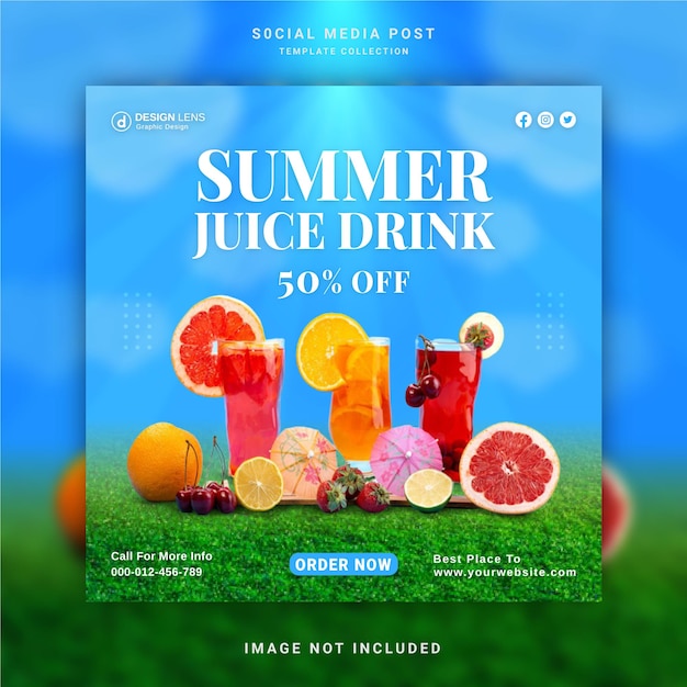 Summer Juice Drink Design Concept Social Media Banner Instagram Post Template