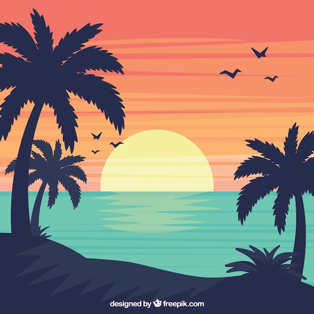 Summer landscape background in flat design