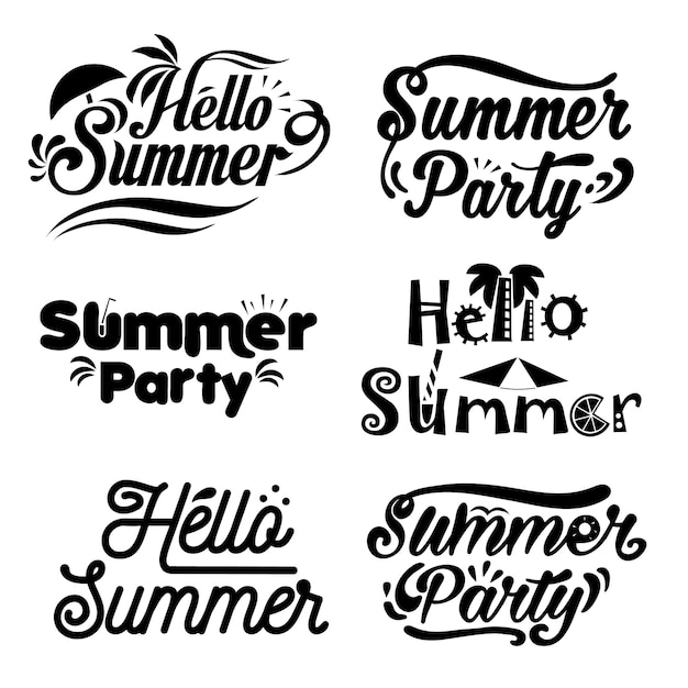 Summer lettering logo typography set