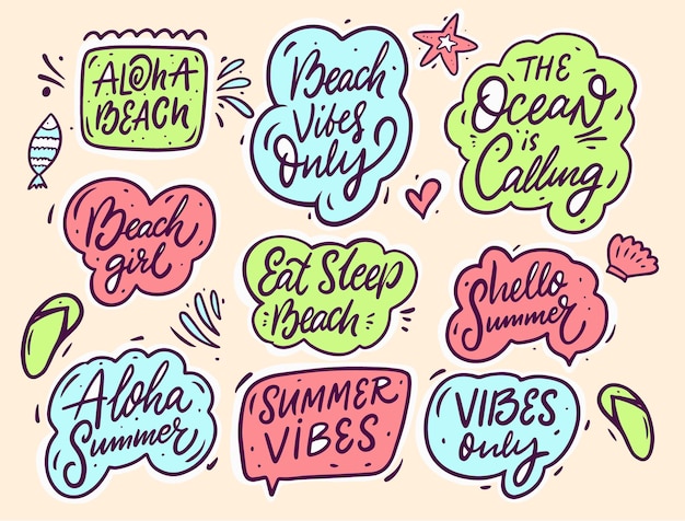 Summer lettering phrases isolated on beige