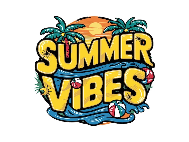 summer lettering and text vector