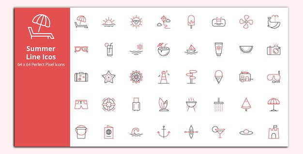 Summer Line icons vectors set