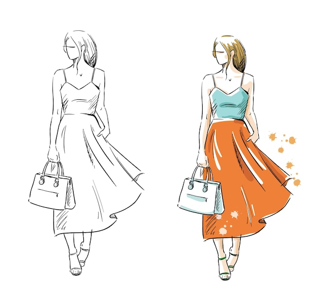 Summer look, vector fashion illustration