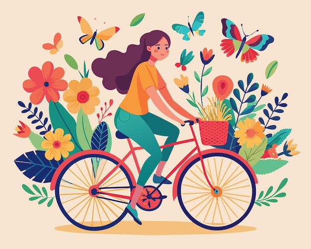 Summer Love on Wheels A Boy and Girl Embrace Amidst a Flowering Garden for World Bicycle Day Vector