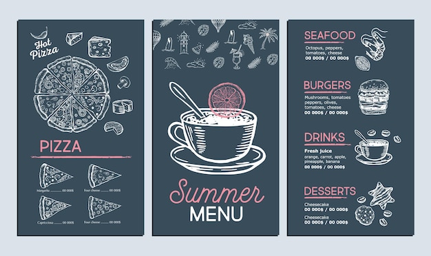 Summer menu template design Food flyer Handdrawn style Vector illustration