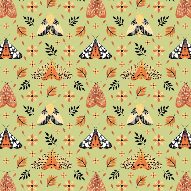 Summer moth seamless vector pattern Happy and colorful design