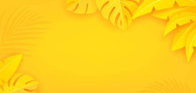 Summer paper cut leaf shape yellow background EPS 10 Vector illustration