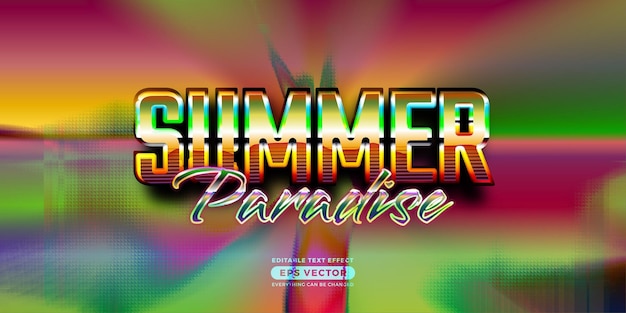 Summer paradise editable text style effect in retro style theme ideal for poster social media post and banner template promotion