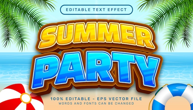 summer party 3d editable text effect and sea landscape background