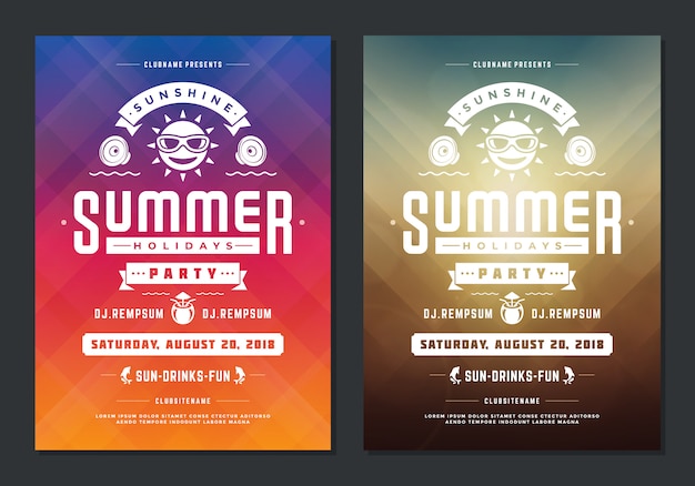 Summer party design poster or flyer night club event modern typography