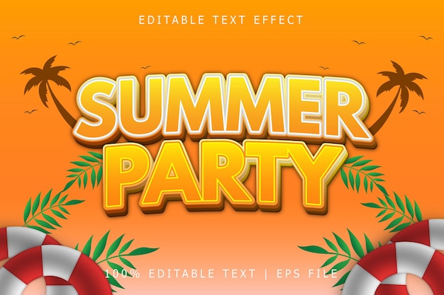 Summer Party Editable Text Effect 3 Dimension Emboss Modern Style