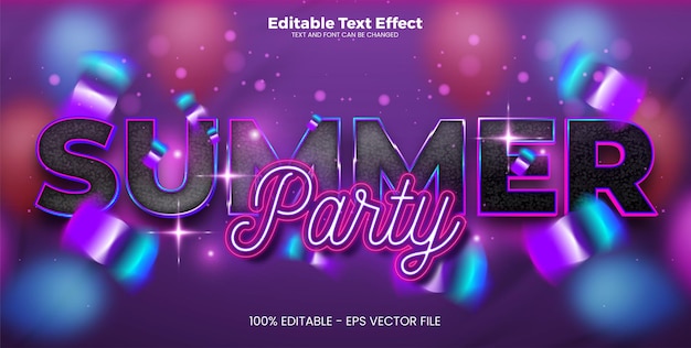 Vector summer party editable text effect in modern trend style