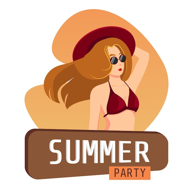 summer party holiday illustration with woman in bikini