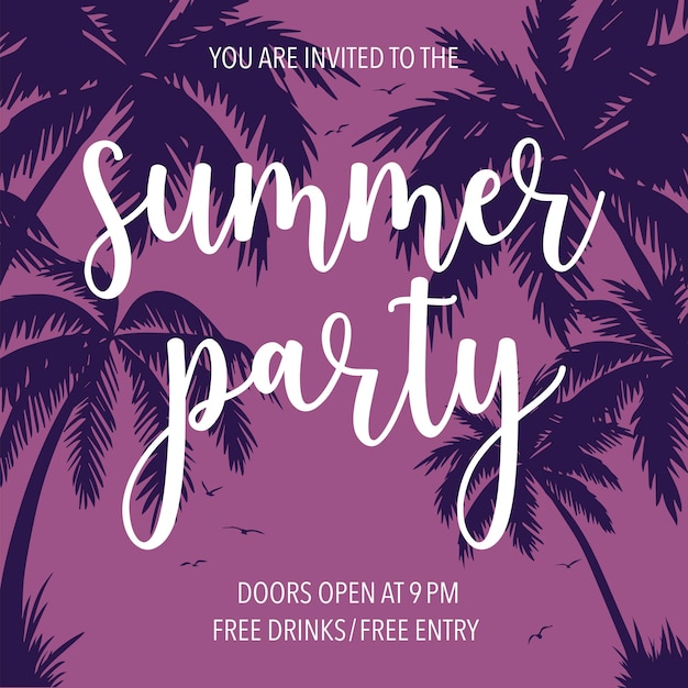 Summer party invitation banner or poster for social media posts or web projects