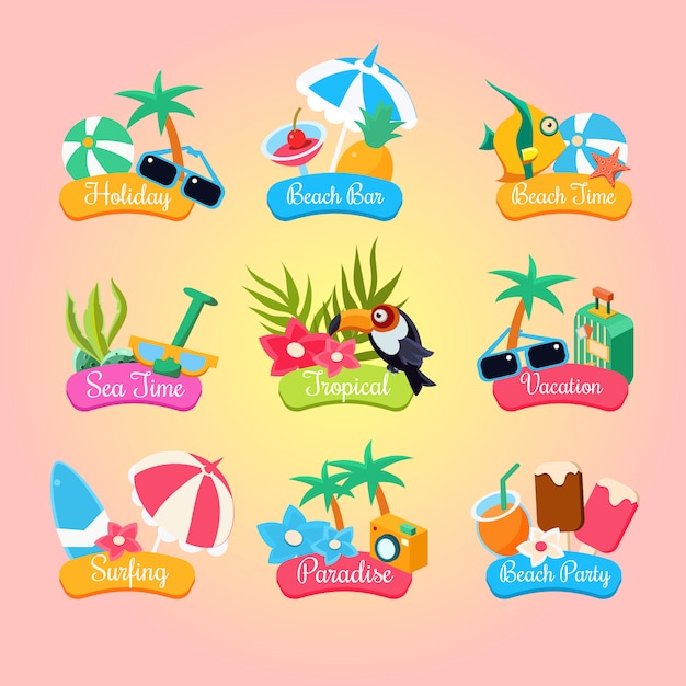 Summer Party Labels And Elements Set Isolated